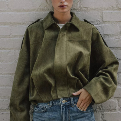 Briôt Wildleather Cropped Bomber - Olive